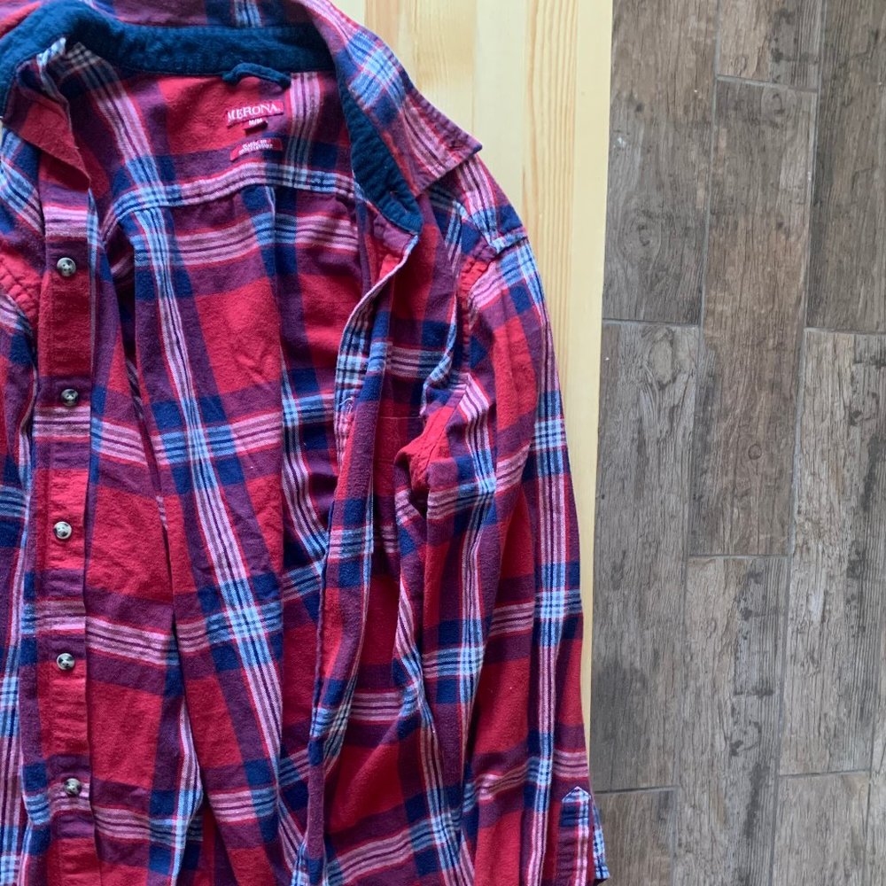 Red Merona Fleece Plaid Button Up
